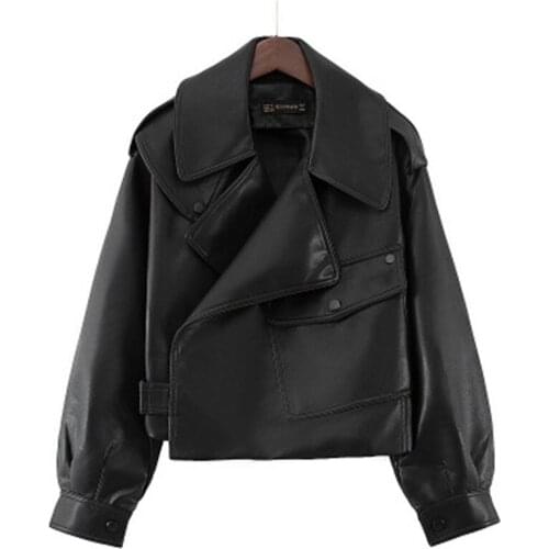 2020 New PU Leather Jacket Women Loose Short Biker Coat Ladies Soft Faux Punk Outerwear Casual Motorcycle Jackets m768