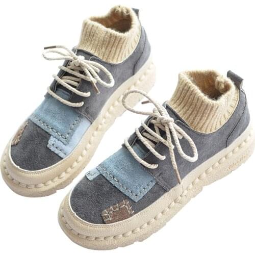 Mori Girl Japanese Womens Booties Flat Boots Wool Tube Literary Retro Lace-Up Single Shoes Flat-Bottom Comfortable Casual Shoes