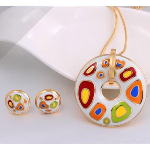 Zlxgirl fashion women Geometry Enamel Stainless steel pendant & earring jewelry sets metal Europe Brand gold chain necklace sets