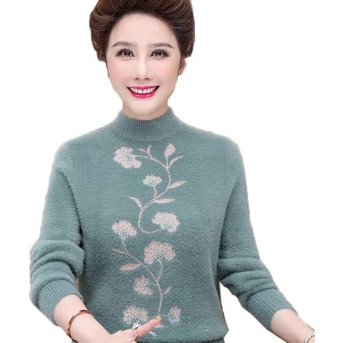 2021 Middle-aged Womens Cashmere Sweaters Pullovers Plus Size 4XL Thick Warm Imitation Mink Sweater Fall Winter Mother Tops 2264