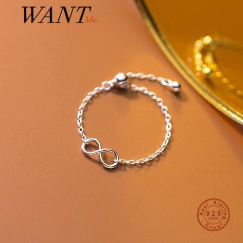 WANTME Genuine 925 Sterling Silver Infinity Cuban Link Chain Adjustable Bead Ring for Women 2021 Fashion Gothic Jewelry Gift