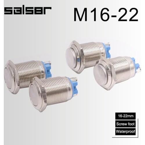 16mm19mm Metal Push Button Switch Self-locking Latching Screw Foot Waterproof Dustproof NO Industrial Control Equipment