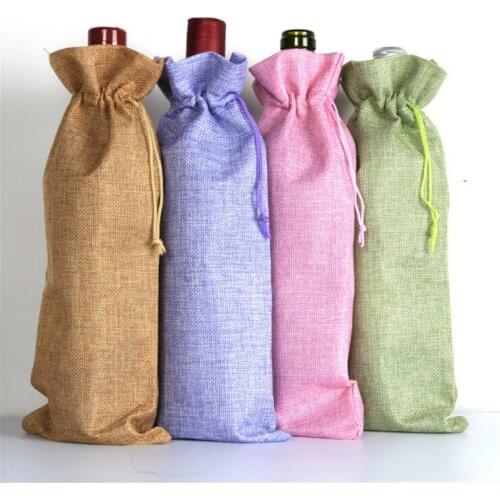 200pcs Jute Wine Bottle Bags 16cmx36cm Champagne Bottle Covers Linen Gift Pouches Burlap Hessian Packaging Bag lin3493