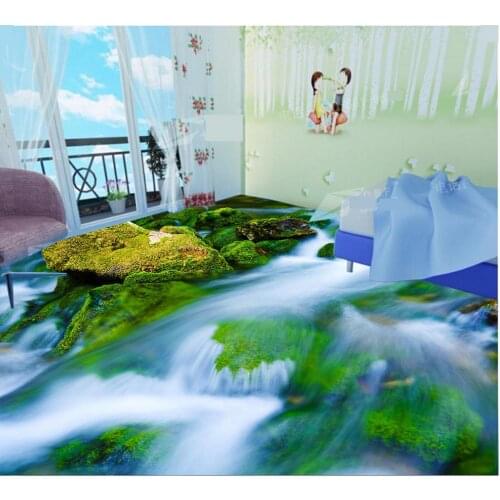 3d floor painting wallpaper Moss river water grass 3D bathroom floor painting pvc self-adhesive wallpaper 3d flooring