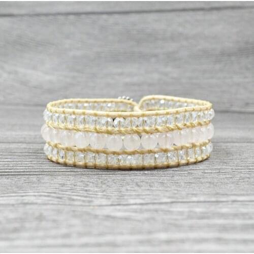 3Row Faceted Crystal Cuff Bracelet Bangles High End Aesthetic White Jad e Stone Beads Wrap Bracelets For Women Fashion Jewelry