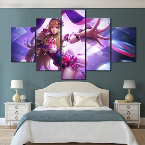 5 Pieces HD Canvas Painting Print Anime Beautiful Girl Picture For Modern Decorative Bedroom Living Room Home Wall Art Decor