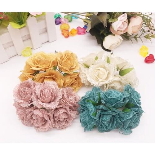 6 pieces / bunch of silk rose small bud tea artificial flowers home decoration wedding party DIY gift box Christmas wreath