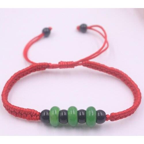 Real Natural Jade Jadeite Bracelet Green Round Black Agate Beads For Women And Men Baby Weave Lucky Bracelet 6.3''L