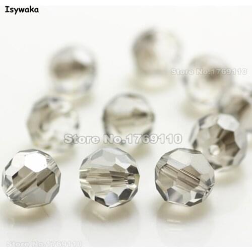 Isywaka 8mm 70Pcs Gray Color Football Faceted Austrian Crystal Beads Round Glass Spacer Loose beads DIY Jewelry Making