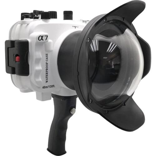 40m/130ft For Sony A7 NG Series A7R A7S underwater camera housing diving box case cover with 6" Dome port & pistol grip white