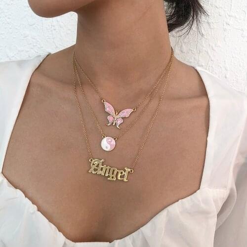 Lalynnly Sweet Cute Pink Color Butterfly Angle Letter Yin Yang Shape Parttern For Women Girls Birthday Party Gift Jewelry N9025