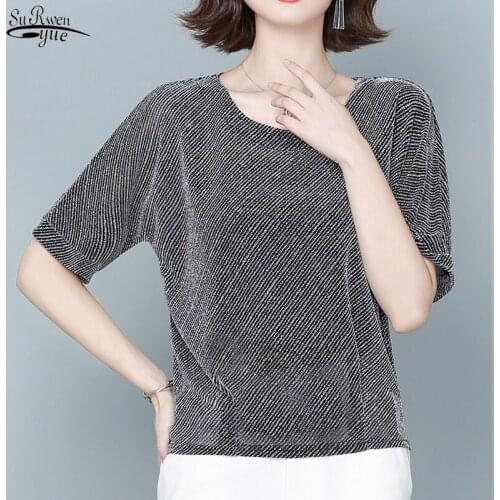 Summer Fashion Loose Striped Women Blouses Tops Korean O Neck Short Sleeve Woman Shirt Casual Female Shirts Plus Size 4XL 13713