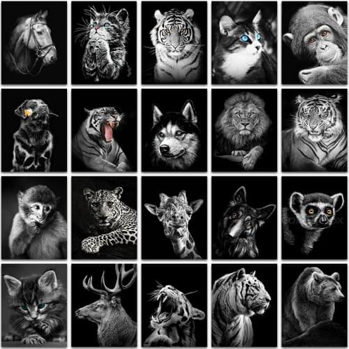 5D DIY Diamond Painting Kit dark animal horse dog Cat lion tiger fox Full Square&Round embroidery mosaic Cross stitch Paint art