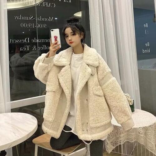 New autumn and winter new lamb fur coat female Korean version loose suede fur all-in-one motorcycle jacket coat Y891