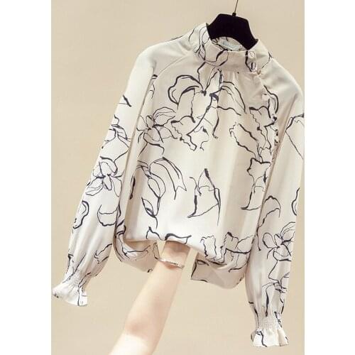 Fall Long Sleeve Stand Print Chiffon Blouse Shirt Tops Women Blouse Women Blusas Mujer De Moda 2021 Womens Tops And Blouses D750