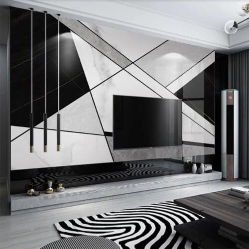 Custom 3D Wall Mural Modern Minimalist Black And White Geometric Gray Marble Background Wallpaper Living Room TV Sofa Home Decor