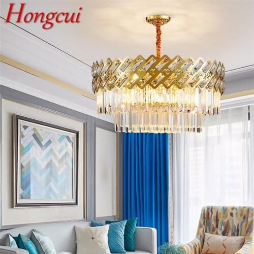 Hongcui Ceiling Chandelier Crystal Lamp Luxury Gold LED Fixtures Modern Decorative For Living Room Dining Room Villa Duplex
