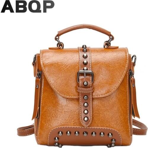 ABQP Luxury Womens Leather Backpack Multi Pockets School Girls Backpack Rivet Travel Shopping Backpacks For Women