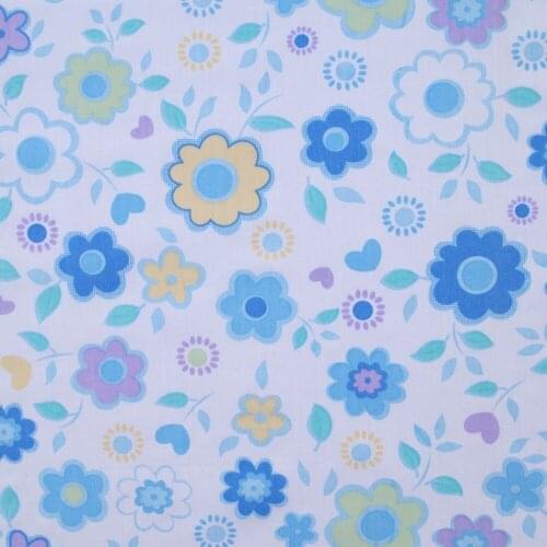 1 yard Cotton Twill Fabric for sewing patchwork, cloth, bedding - Flower and leaf (blue) (width=160cm)
