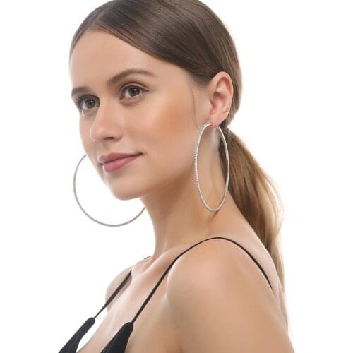 Hiphop Crystal Hoop Earrings for Women Rock Jewelry Big Circle Earring Female Brincos Hyperbole Cup Chain Bijoux 2020