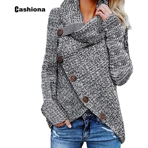 Women New Knitting Sweater Gray Red Tops Round Neck Jumper Pullovers Loose Vinatge 2021 Autumn Irregular Buttons Women Clothing