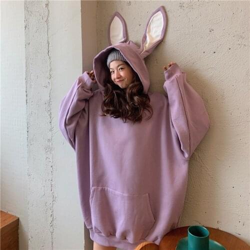 Lovely Rabbit Ears Hoodie Oversized Women Sweatshirt Cute Harajuku Korean Style Hoodies Women Clothes Loose Pullover Pocket Tops