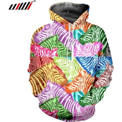 UJWI Man New Pullover Loose Hoodies 3D Printing Zebra Colorful Streetwear Plus Size 6XL Clothes Mens Sweatshirts