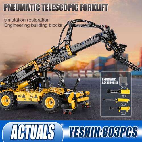 MOULD KING 19009 High-Tech Toys The Pneumatic Telescopic Forklift Model Building Blocks Assembly Bricks Kids Christmas Gifts
