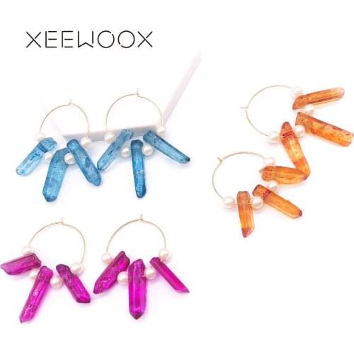 XEEWOOX 2019 New Triple Crystal Earrings Simple Irregular Hoop Earrings Ethnic Colorful Statement Pearl Earrings Gift