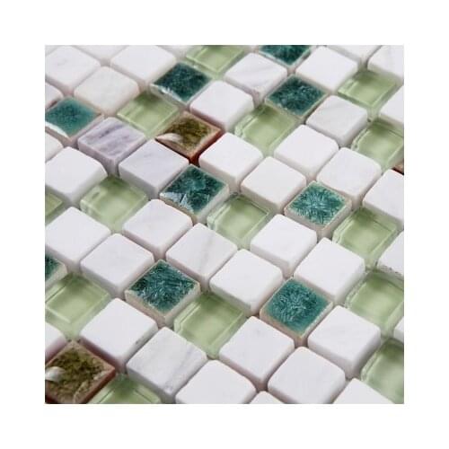 Green porcelain kiln ceramic mixed crystal glass and stone mosaic tiles HMCM1052 kitchen backsplashl bathroom floor ceramic wall