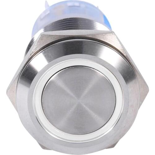19mm Car LED Button Switch 12V Outdoors Waterproof Rubber Ring Stainless Self-Locking Latching Push Button Switch White LED