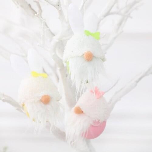 3pcs Cartoon No Face White Beard Rabbit Ear Egg Easter Doll Toy Decor Home Party Garden Decor Easter Day Tree Pendants Ornament