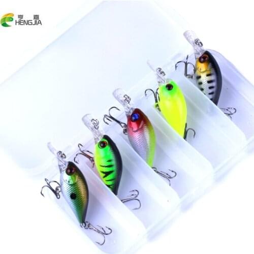 HENGJIA 5PC 4.2G Minnow Fishing Lure kit Topwater Floting Bait Crankbait Bait Pesca jig Fishing Hook set with Fishing Tackle box