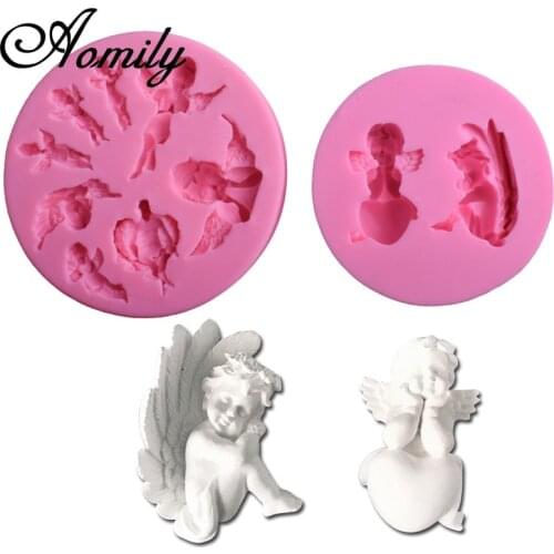 Aomily 2 Styles 3D Angel Fondant Silicone Mold Candle Sugar Craft Tool Chocolate Cake Mould Kitchen DIY Baking Decorating Tools