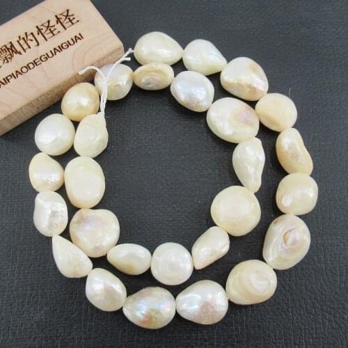 APDGG Wholesale 2Strands Big Natural Tooth White Shell Pearl Beads 15'' Loose Beads Jewelry Making DIY