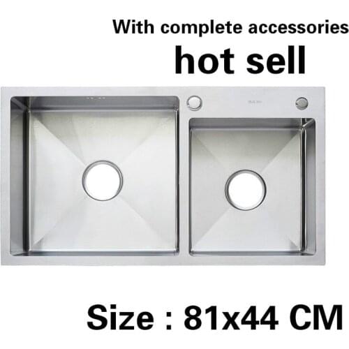 Free shipping Household Kitchen sink durable manual 3 mm thick food grade stainless steel vogue double groove 810x440 MM