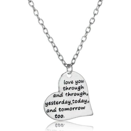 Bespmosp 24PCS/Lot Wholesale"Love You Through And Through Yesterday Today And Tomorrow Charms Too Pendant Necklace Heart Jewelry
