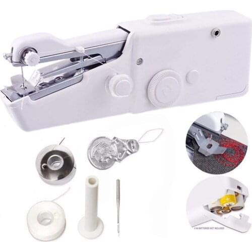 1 Set Household Portable Mini Handheld Electric Sewing Machine Quick Handy Stitch Sew Needlework Cordless Clothes Fabrics Apron