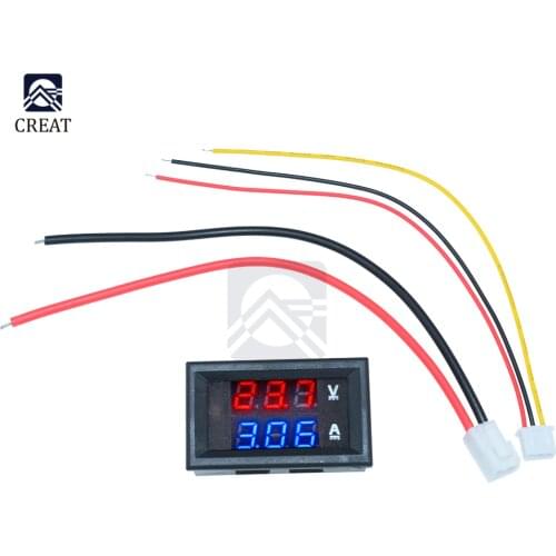 Mini Digital Voltmeter Ammeter 0.28 inch DC 100V 10A Panel Amp Volt Current Meter Tester 0.28" Blue Red Dual LED Display 20mA