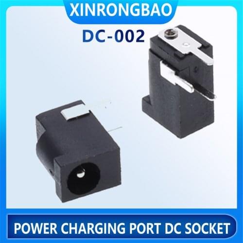 DC-002 Power Jack Socket Female Connect Black plastic vertical type 180 degrees superior quality black DC power connector