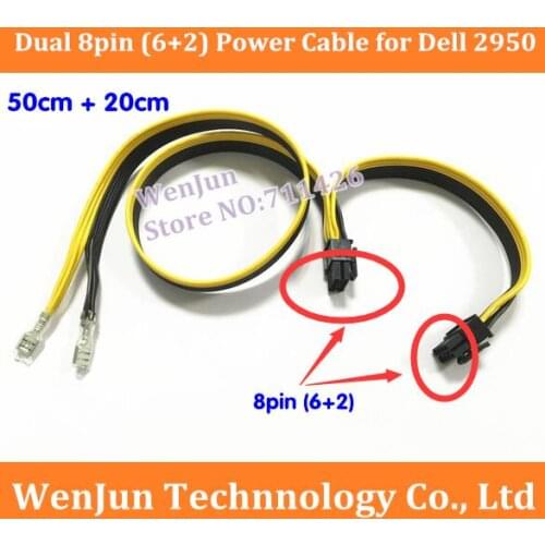 DHL/EMS Free Shipping Dual 8Pin (6+2) Male Power Cable with 6.3MM Spade Connector Terminal for dell 2950