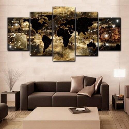 Home Decor 5 Piece World Map Picture Wall Art Living Decor Modern Poster Hd Print Canvas Painting Wall Decor Bedroom Decor