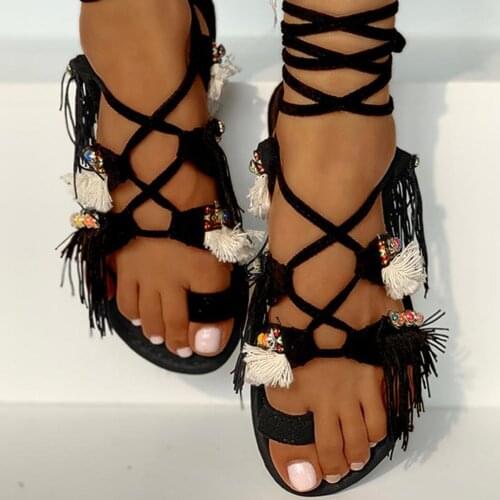 Doratasia 2020 dropship Bohemian style leisure shoelaces fringes flat with summer women shoes woman sandals flip flops female