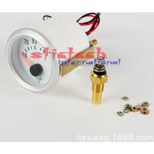 By dhl or ems 50pcs 52mm 12V car and motorcycle instrument oil temperature table white dial silver outer ring cheapest