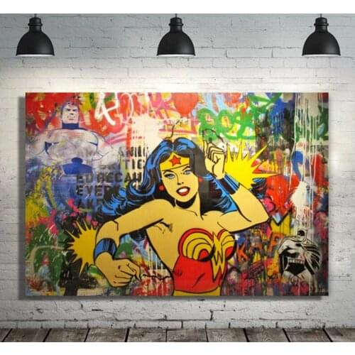Graffiti Art Superhero Canvas Print Painting Marvel Avengers Wall Art Poster Pictures for Kids Bedroom Living Room Decor