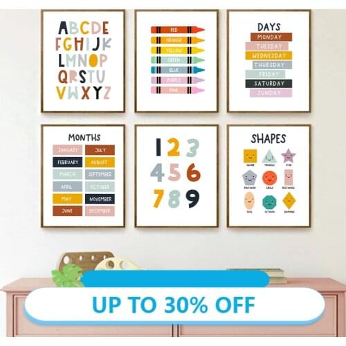 Canvas Painting Kids Education Wall Art Posters and Prints Colourful Alphabet Nursery Pictures Playroom Kindergarten Wall Decor
