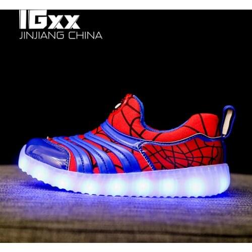 IGxx LED Light Up Shoes For Kids LED Men Spider USB Charging Glowing Slip-on Shoes LED Child Luminous Sport LED Sneakers Boys