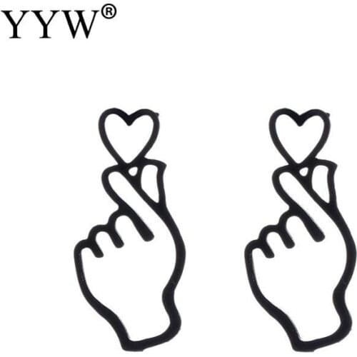 1 Pairs Personality Metal Love Earrings Hollowing Out Heart Gesture Stud Earrings Wholesale Earrings Bts Heart Shaped