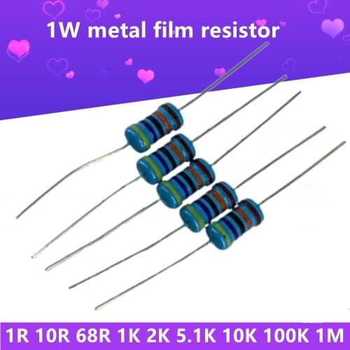 20Pcs/Lots 1W Metal Film Resistor 1R~2.2M 1% Five-Color Ring Electronic Resistors 220 1K 2.2K 4.7K 10K 47K 100K Ohm Resistance