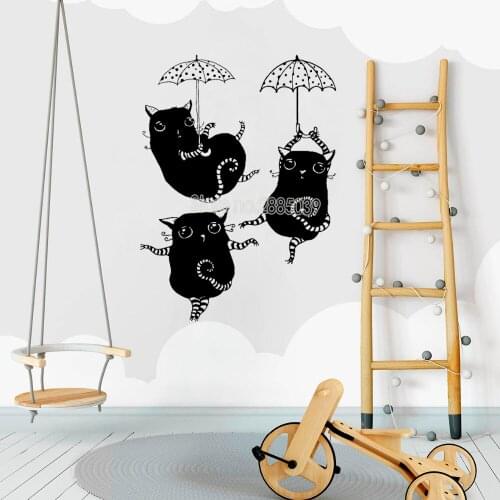 Cute Wall Stickers Dancing Kitties Baby Girl Nursery Wall Decal Removable Vinyl Newest Creative Mural Kids Room Home Decor LC194